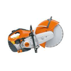 Tronzadora STIHL TS 420 en acción, cortando hormigón con precisión en una obra de construcción.