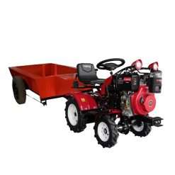 Minitractor motoazada FORTE FTD001-TR diésel con remolque, 12 HP, trabajando en campo agrícola de Colombia